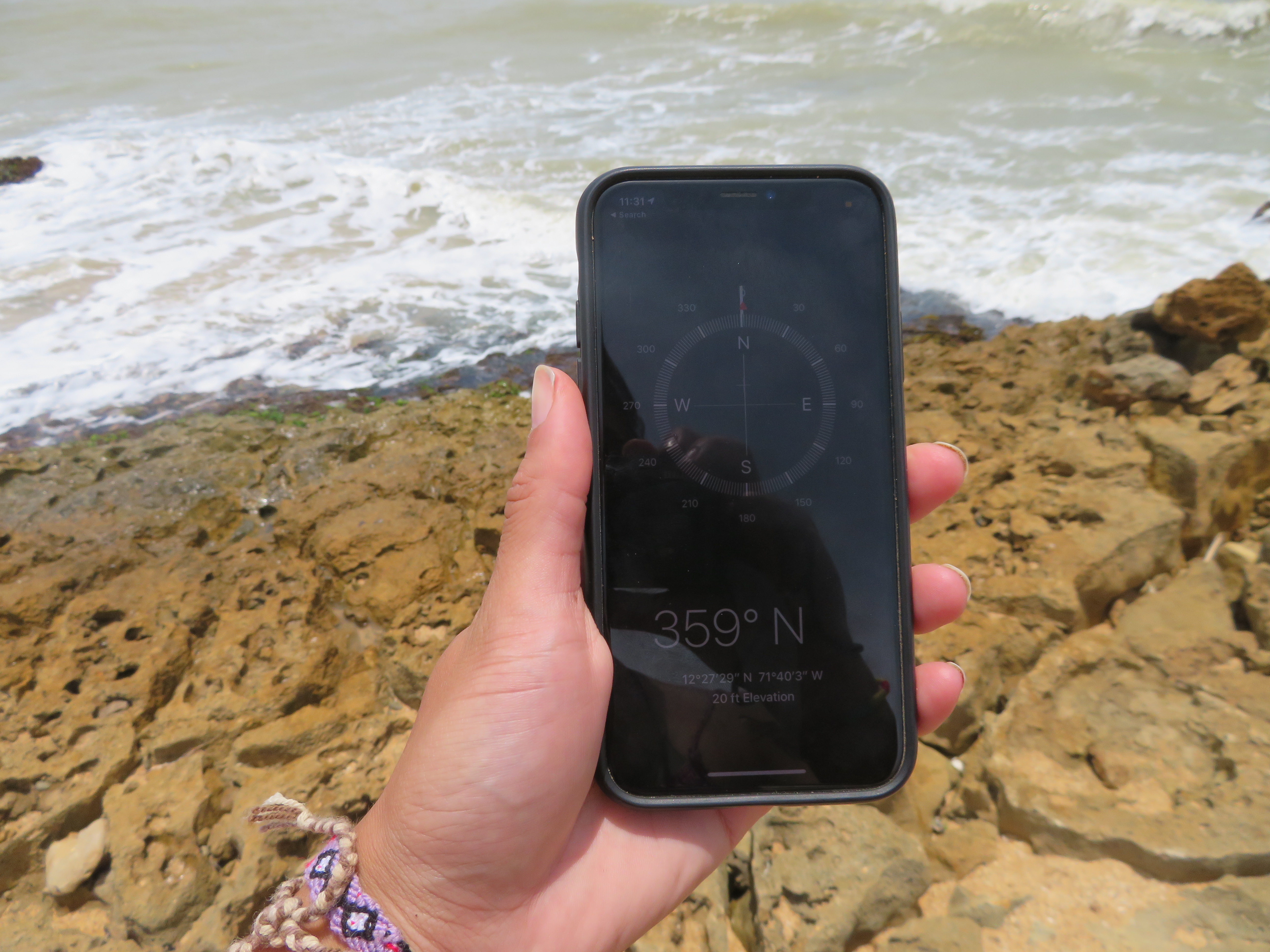 Punta Gallinas coordinates on phone at a point on Punta Gallinas